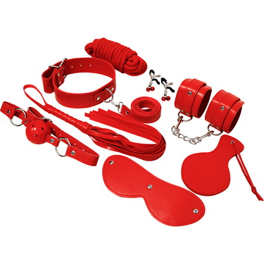 Set BDSM in Pelle Sintetica Nero con 8 Accessori per Principianti